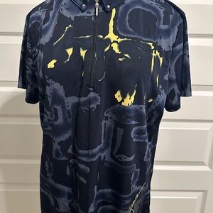 Ladies Jamie Sadock Blue and Yellow Abstract Golf Shirt